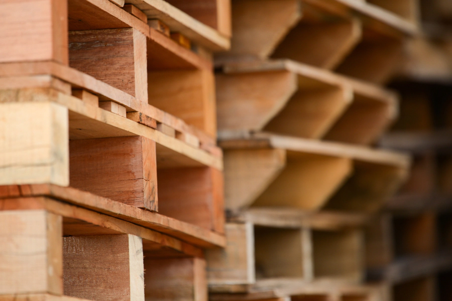 Stacked wooden pallets outdoors
