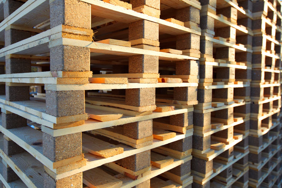 Stack of Euro pallets in warehouse